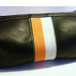 Victoria's Secret Black Cosmetic Bag with Orange and White Stripe